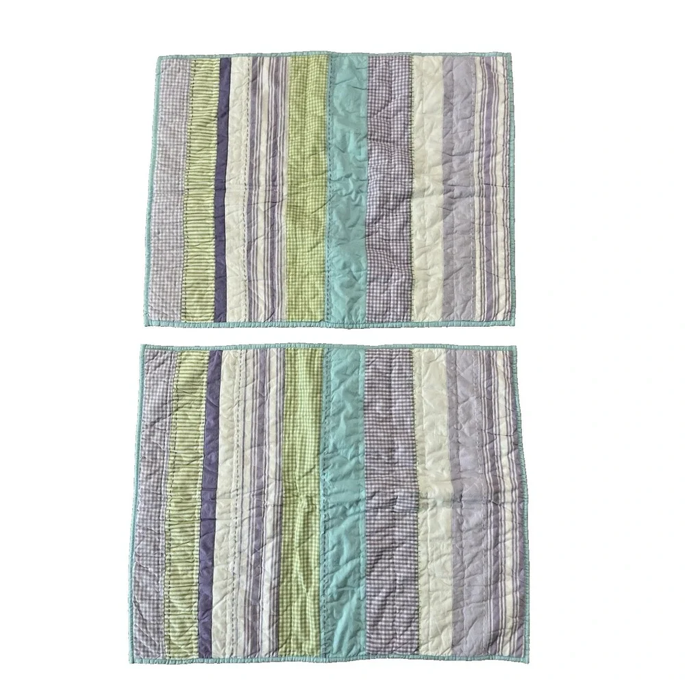 2 Pottery Barn Kids Standard Quilted Pillow Shams Multi Cotton Stripe Gingham
